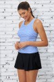 Blue Stripe Scoop Neck Sporty Tankini Top And Boy Shorts Set