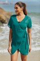 Green V Neck Wrap Ties Short Sleeves Beach Dress