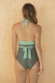 Green V Neck Halter OnePiece Swimsuit