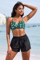 Floral Scoop Neck Adjustable Straps Bikini Top And Black HighWaisted Boy Short