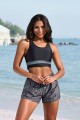 Black Colorblock Scoop Neck Wide Straps Sporty Zipper Bikini Top And HighWaist Boy Shorts Set