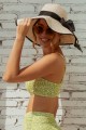 White Wide Brim Straw Sun Hat With Bow Tie