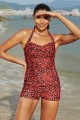 Red Floral Halter Strap Sweetheart Neck Ruching Tummy Control Casual OnePiece Swimsuit