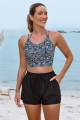 Colorful Floral VNeck Spaghetti Strap Cross Back Sporty Bikini Top And HighWaist Boy Shorts Set