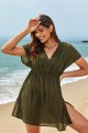Soild Deep Green VNeck Side Split Beach Dress
