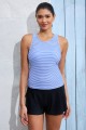 Blue Stripe Scoop Neck Sporty Tankini Top And Boy Shorts Set