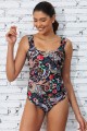 Floral Print Scoop Neck Wide Straps Tummy Control OnePiece Swimsuit