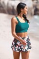 Green Floral Square Neck Wide Straps Bikini Top And HighWaist Skirt Set