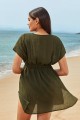 Soild Deep Green VNeck Side Split Beach Dress