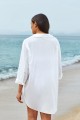 White FoldOver Collar Neck Long Sleeves Irregular Hem Cover Up