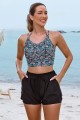 Colorful Floral VNeck Spaghetti Strap Cross Back Sporty Bikini Top And HighWaist Boy Shorts Set