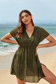 Soild Deep Green VNeck Side Split Beach Dress