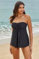 Black Strapless Bandeau Twist Front Long Tie Tankini Set