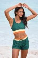 Green Leopard Colorblock Scoop Neck Sporty Bikini Top And HighWaist Boy Shorts