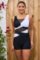 Black&White Mesh V Neck Twist Front OnePiece Swimsuit