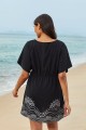 Black Geometric Print V Neck Short Sleeves Cover Up