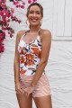 Striped & Floral Halter Strap Twisted Front Ruching Tummy Control Casual OnePiece Swimsuit