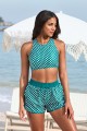 Green Polka Dots Scoop Neck Sporty Bikini Top With HighWaisted Boy Shorts Set