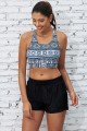 Black Geometric Print Racer Back Sporty BIkini Top And HighWaist Boy Short