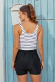 Striped Scoop Neck Button Belt OnePiece Swimsuit