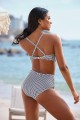 Black & White Plaid Adjustable Strap Sweetheart Neck Twist Front Crossback Tummy Control Bikini Set