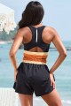 Black Colorblock Scoop Neck Wide Straps Sporty Bikini Top And HighWaist Boy Shorts Set