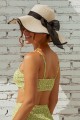 White Wide Brim Straw Sun Hat With Bow Tie