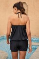Solid Black Bandeau Strappy Loose Tankini Set