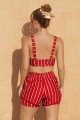 Red Stripes Square Neck Wide Straps Sporty Bikini Top And HighWaist Boy Shorts