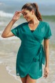 Green V Neck Wrap Ties Short Sleeves Beach Dress
