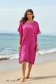 Solid Red Scoop Neck Tassel Edge Batwing Sleeve Loose Beach Dress