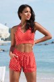 Red Polka Dot V Neck Sporty Bikini Top And HighWaist Boy Short