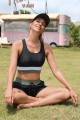Black Square Neck Wide Straps Sporty Bikini Top And HighWaist Boy Shorts Set