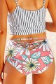 Striped Tankini Top With Floral Print Bottom