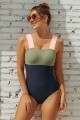 Square Neck Colorblock One Piece Swimsuit