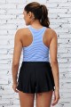 Blue Stripe Scoop Neck Sporty Tankini Top And Boy Shorts Set