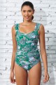 Green Floral Print Wide Strap Tummy Control OnePiece Swimsuit