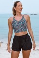 Colorful Floral VNeck Spaghetti Strap Cross Back Sporty Bikini Top And HighWaist Boy Shorts Set