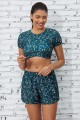 Blue Floral Bikini Top with Sleeve And HighWaist Boy Shorts Set