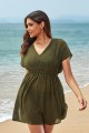 Soild Deep Green VNeck Side Split Beach Dress