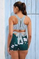 Green Stripe Scoop Neck Strappy Casual OnePiece Swimsuit