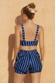 Blue Stripes Square Neck Sporty Bikini Top And HighWaist Boy Shorts
