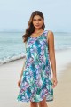 Tropical Patterns Scoop Neck Wide Straps Casual Beach Dress
