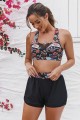 Black Floral Mesh Patchwork Square Neck Wide Straps Bikini Top And HighWaist Boy Shorts Set