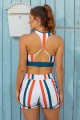 Colorful  Striped Heart Neck Sporty Bikini Top And HighWaist Boy Shorts