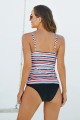 Multicolor Striped Print Scoop Neck Tankini Set