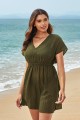 Soild Deep Green VNeck Side Split Beach Dress