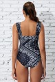 Black Floral Scoop Neck Wide Straps Tummy Control OnePiece Swimsuit