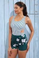 Green Stripe Scoop Neck Strappy Casual OnePiece Swimsuit