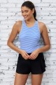 Blue Stripe Scoop Neck Sporty Tankini Top And Boy Shorts Set